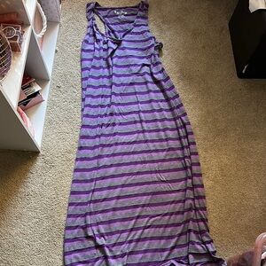 Purple and Gray Striped Maxi Dress